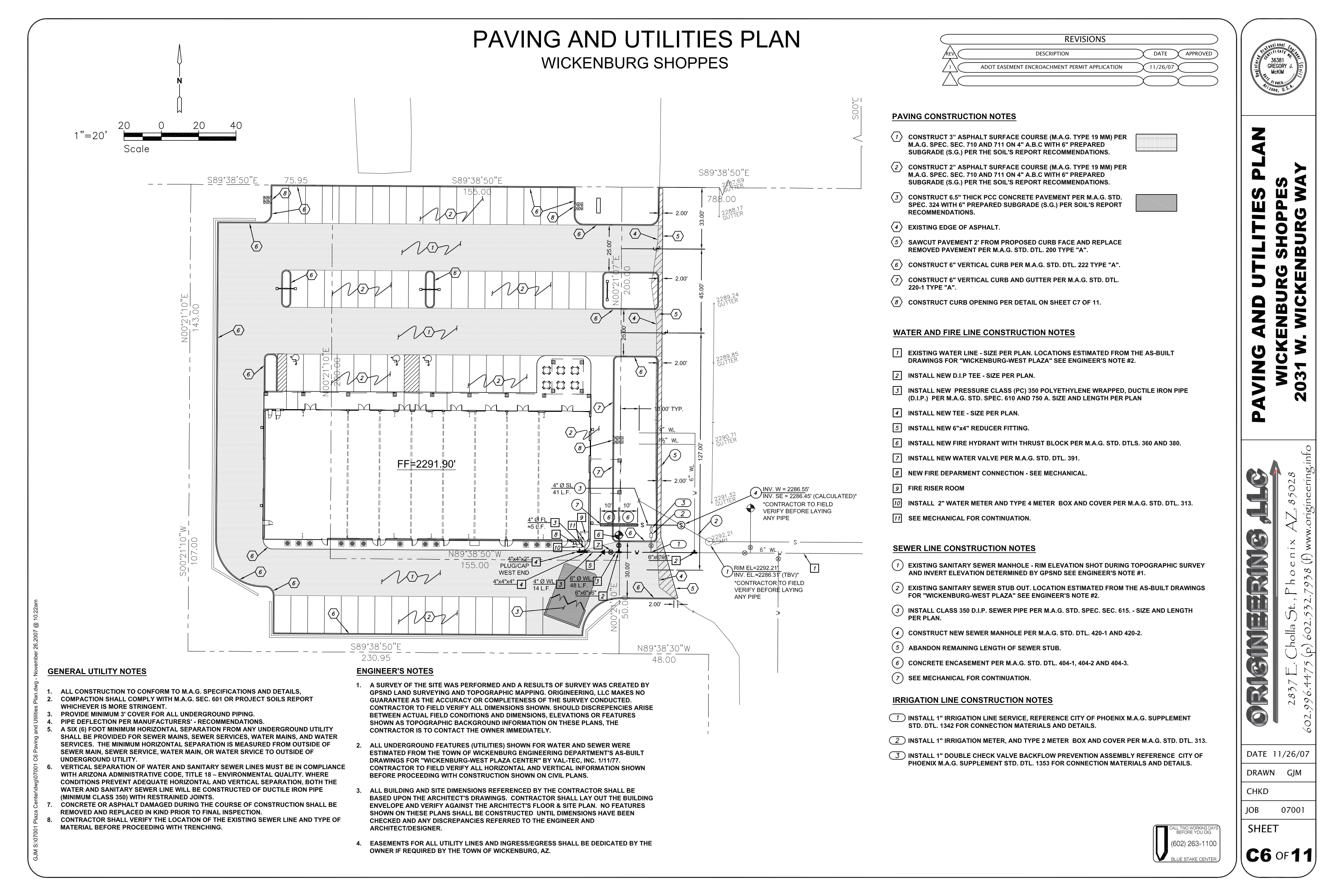Paving and Utilities Plan Wickenburg Shoppes